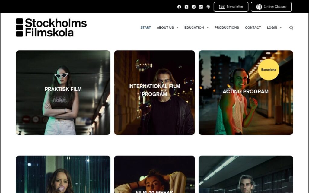 Lösningar & Startmallar – Färdig webbplats på 48 timmar Skärmbild av stockholmsfilmskola.com