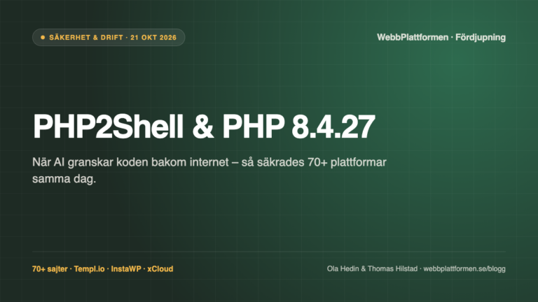Den tysta säkerhetsluckan 2026: övergivna småtillägg och gammal PHP php2shell & php 8.4.27 – säkerhet & drift