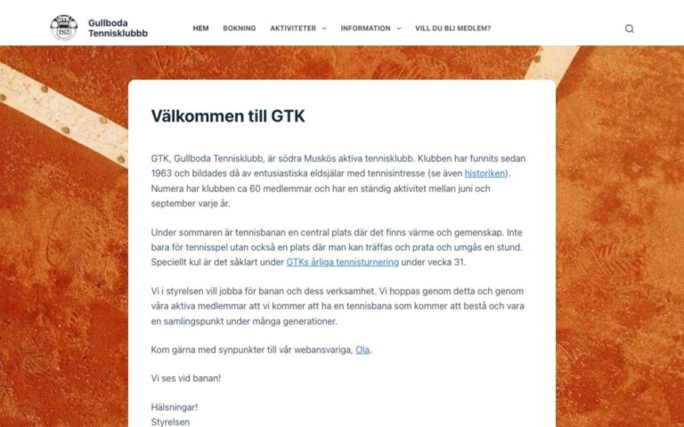 gullboda tennisklubb – skärmdump